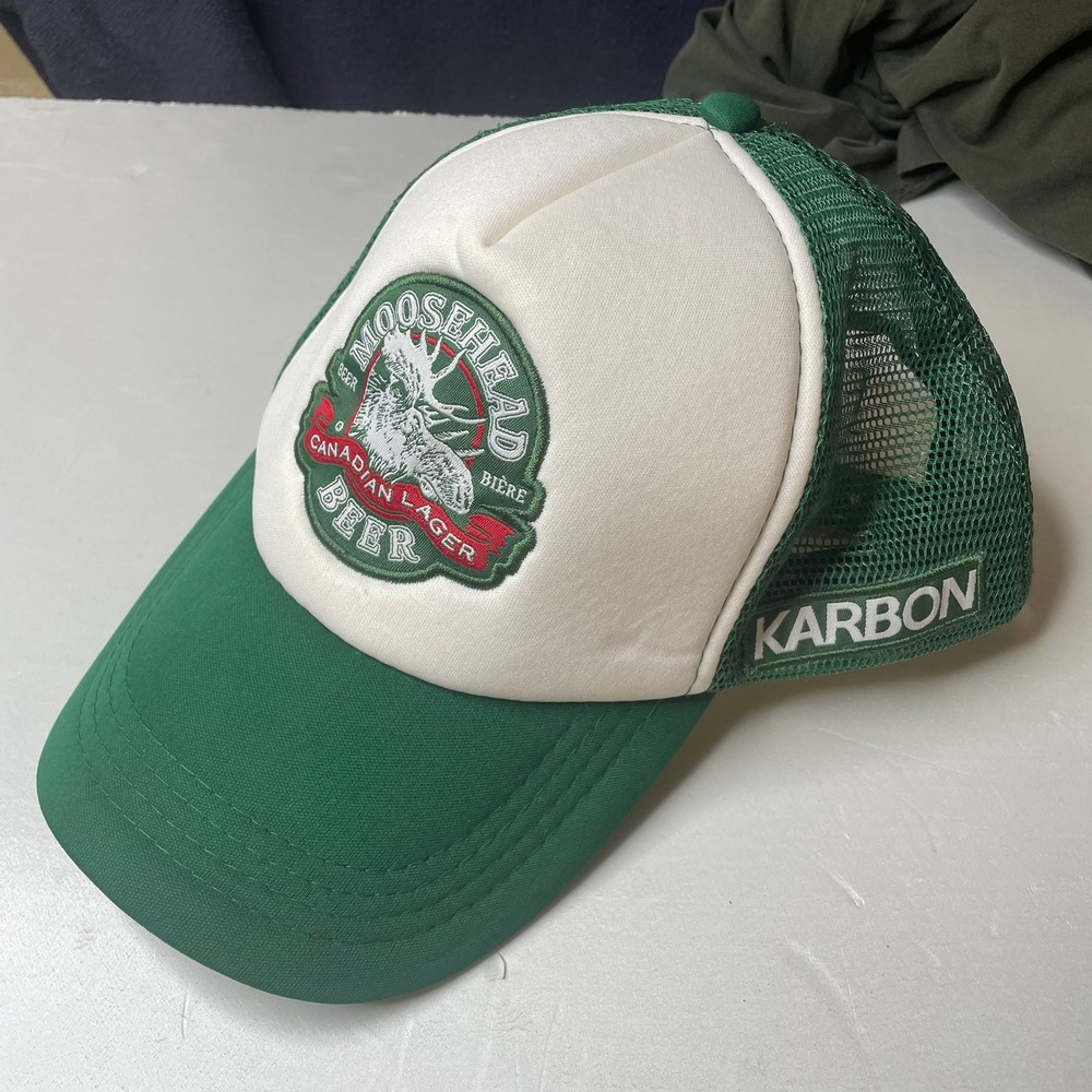 Karbon Moosehead‎ Canadian Lager Beer Trucker Hat Green White Mesh Adjustable